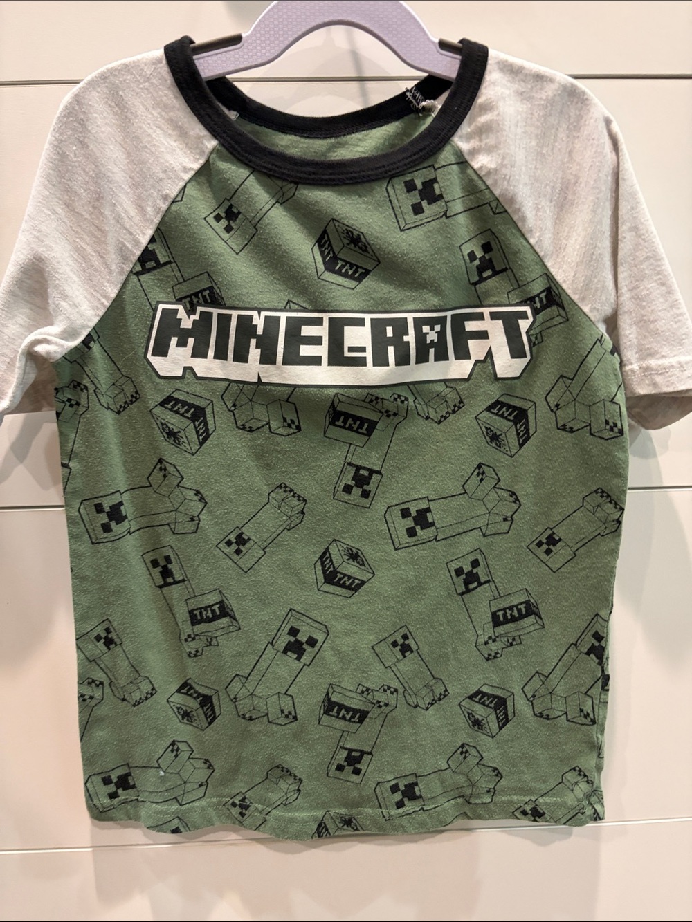 jumping beans Green Minecraft Raglan Tee with White Sleeves